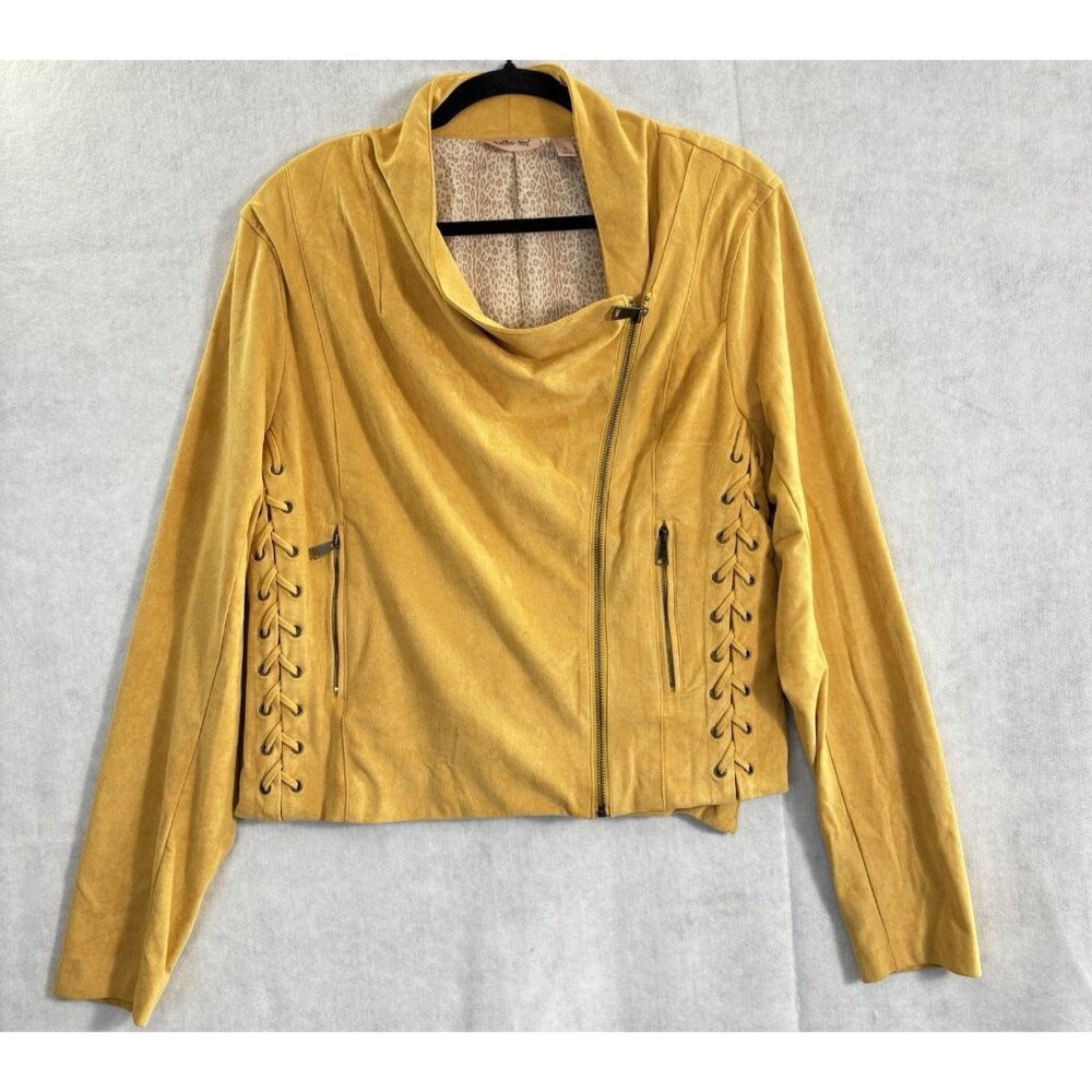 WILLOW ROOT Women‎ Jacket Faux Suede Cropped Moto Long Sleeve Sz L Yellow c-25